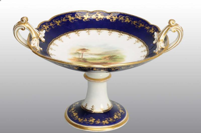 Appraisal: Dessert Plate with Handles Description Circa Heavy blue and gold