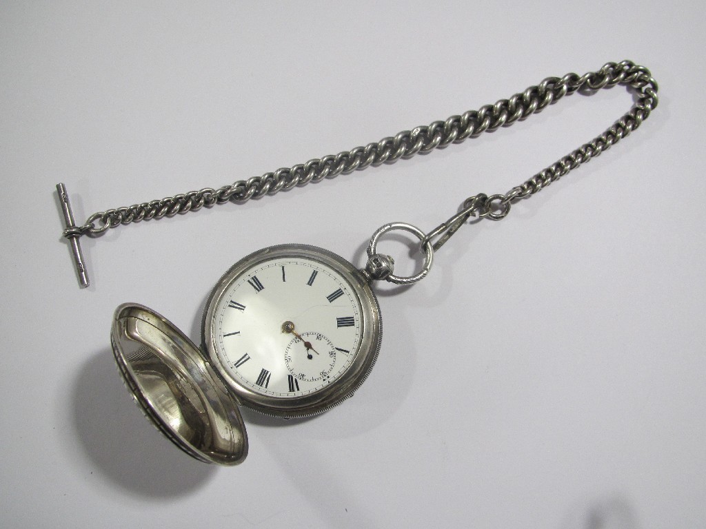 Appraisal: Silver full hunter pocket watch with silver Albert chain