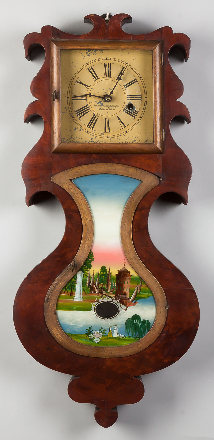 Appraisal: J C Brown Co Acorn Wall Clock Bristol CT Mahogany