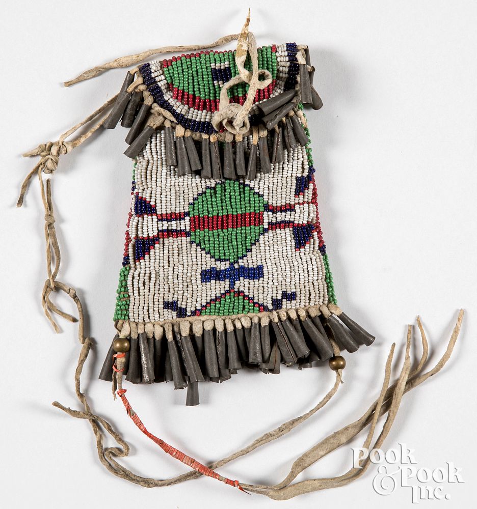 Appraisal: Plains Indian beaded Strike-a-Lite bag Plains Indian beaded Strike-a-Lite bag