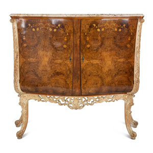 Appraisal: An Italian Burl Walnut and Marquetry Marble-Top Cabinet CIRCA Height