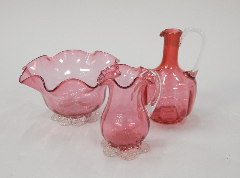 Appraisal: Three items of cranberry tinted glass to include a Victorian