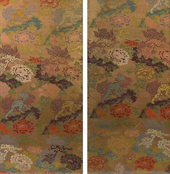 Appraisal: A pair of Japanese silk brocade floral panels framed and