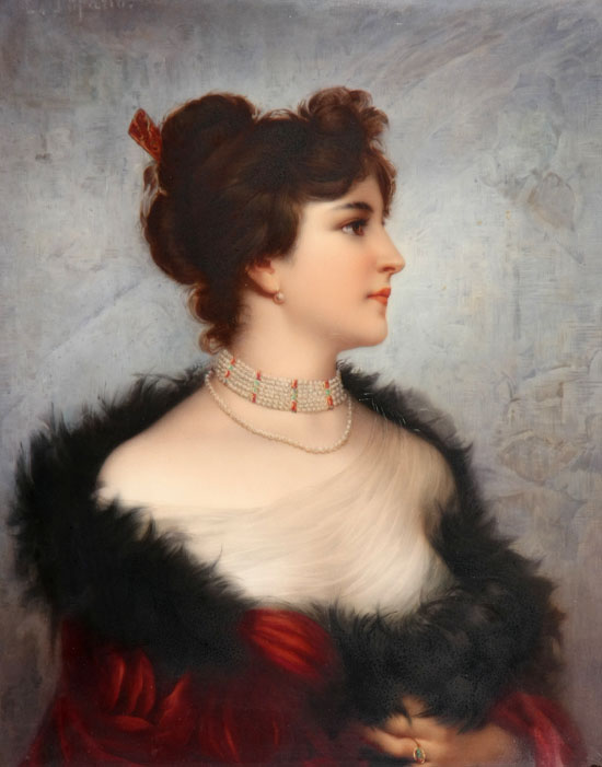 Appraisal: Berlin Porcelain Plaque of a Woman with a Pearl Necklace