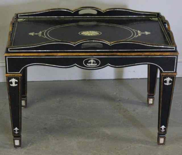 Appraisal: Mother of Pearl Inlaid Lacquered Tray On Stand th Century