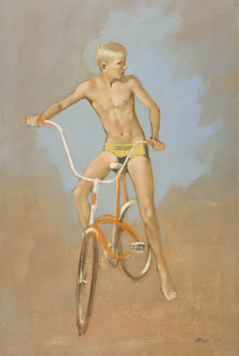 Appraisal: ROBERT BLISS Boy on a Sting Ray Bike Oil on