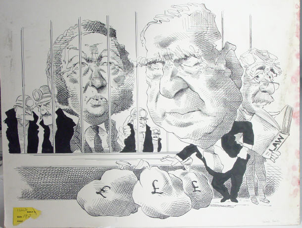 Appraisal: Original ink political caricature depicting Arthur Scargill and Ian McGregor