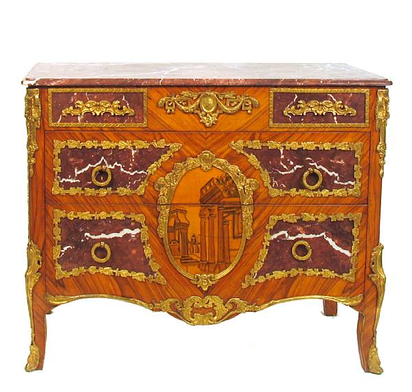 Appraisal: A Louis XV XVI transitional style marble inlaid marble top