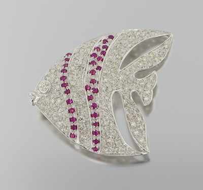 Appraisal: A Ruby and Diamond Tropical Fish Brooch k white gold