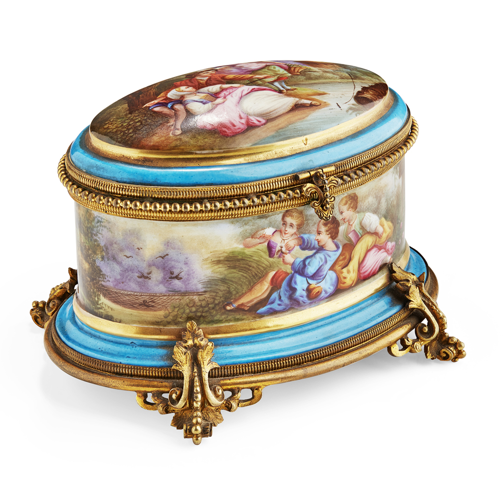 Appraisal: SEVRES STYLE PORCELAIN PARFUM BOX TH CENTURY the domed cover