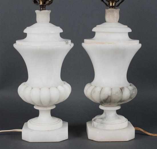 Appraisal: Pair of Continental probably Italian carved alabaster urn-form lamps th