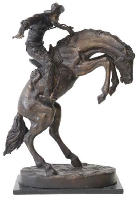 Appraisal: Patinated bronze sculpture Bronco Buster after the original by Frederick