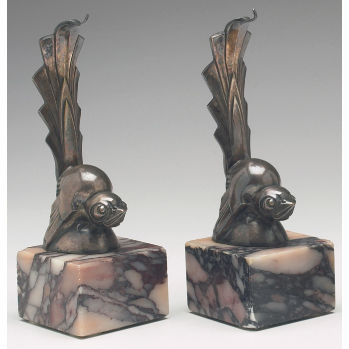 Appraisal: C Rischman bookends pair bronze metal grouse with high tail