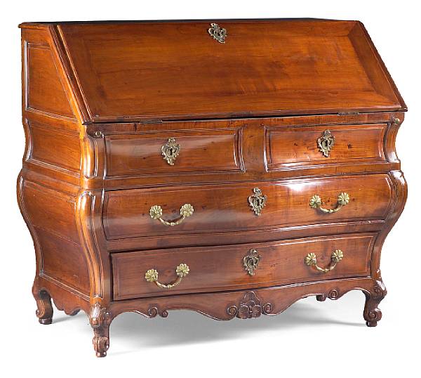 Appraisal: A Louis XV walnut bureau en pente incorporating th century