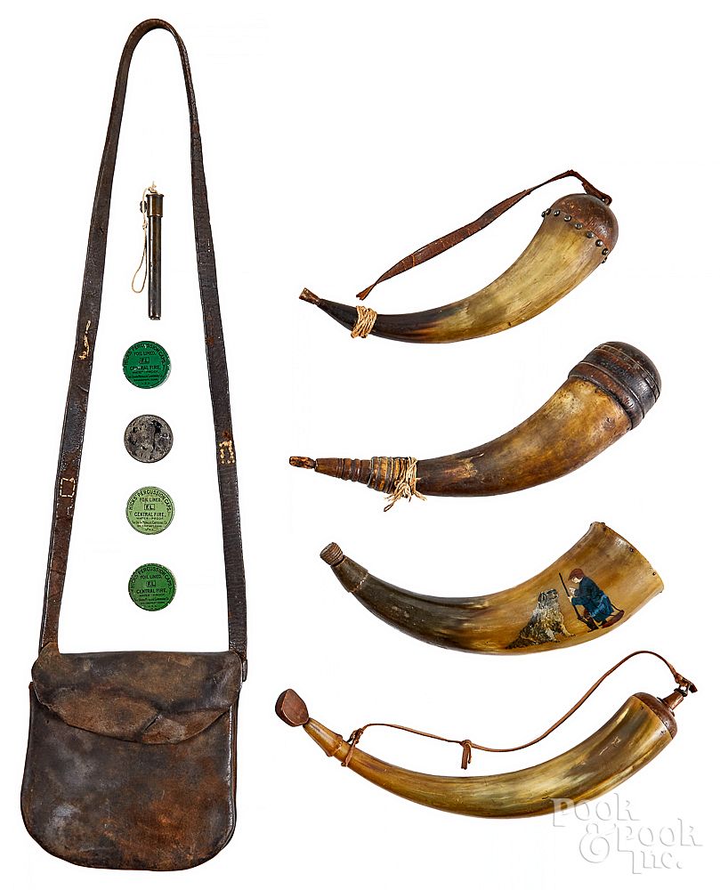 Appraisal: Four powder horns th c Four powder horns th c