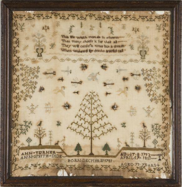 Appraisal: English Sampler Ann Turner th c silk on very fine