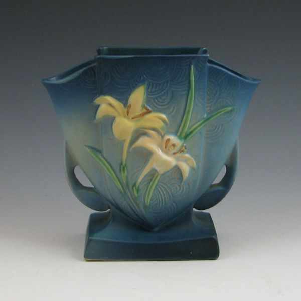 Appraisal: Roseville Zephyr Lily fan vase in blue Marked Roseville USA