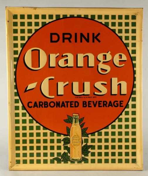 Appraisal: Embossed Tin Orange Crush Sign Description Features Krinkly Bottle with