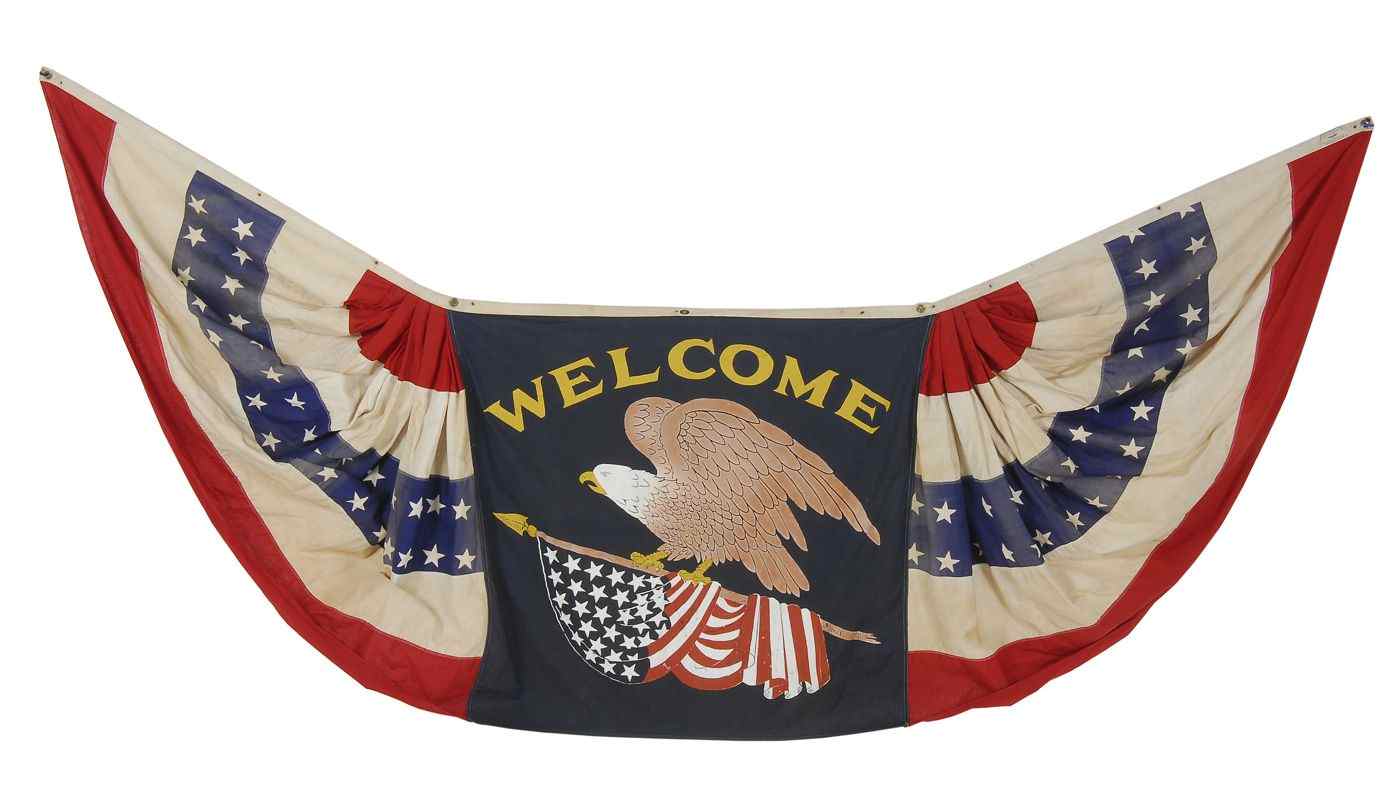 Appraisal: AMERICAN FLAG BUNTINGFirst half th CenturyWith American flag decoration on