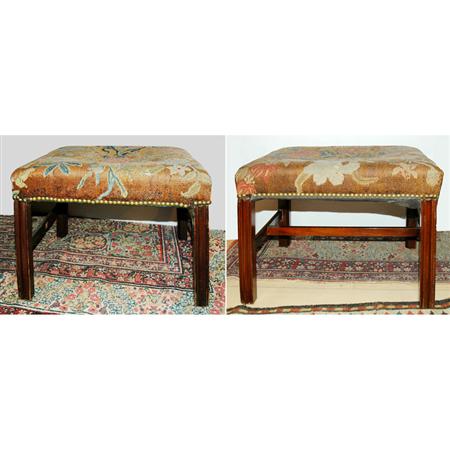 Appraisal: Pair of George III Style Mahogany Upholstered Stools Estimate -