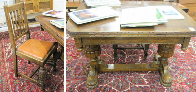 Appraisal: OAK DRAW-LEAF DINING TABLE AND CHAIR GROUP English early th