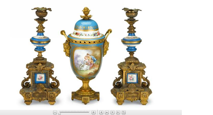 Appraisal: French Sevres style gilt bronze mounted blue ground porcelain garniture