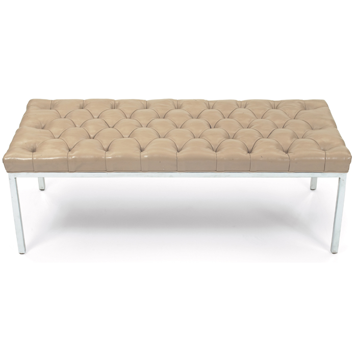 Appraisal: Steelcase bench s original tufted tan leather seat cushion polished