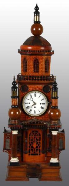 Appraisal: Handmade Key-Wind Clock Tower Description Probably Victorian-era Finely carved detail