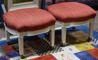 Appraisal: Pair of Neoclassical style paint decorated ottomans each having a