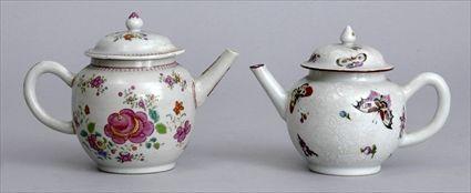 Appraisal: TWO CHINESE EXPORT PORCELAIN FAMILLE ROSE SPHERICAL TEAPOTS AND COVERS