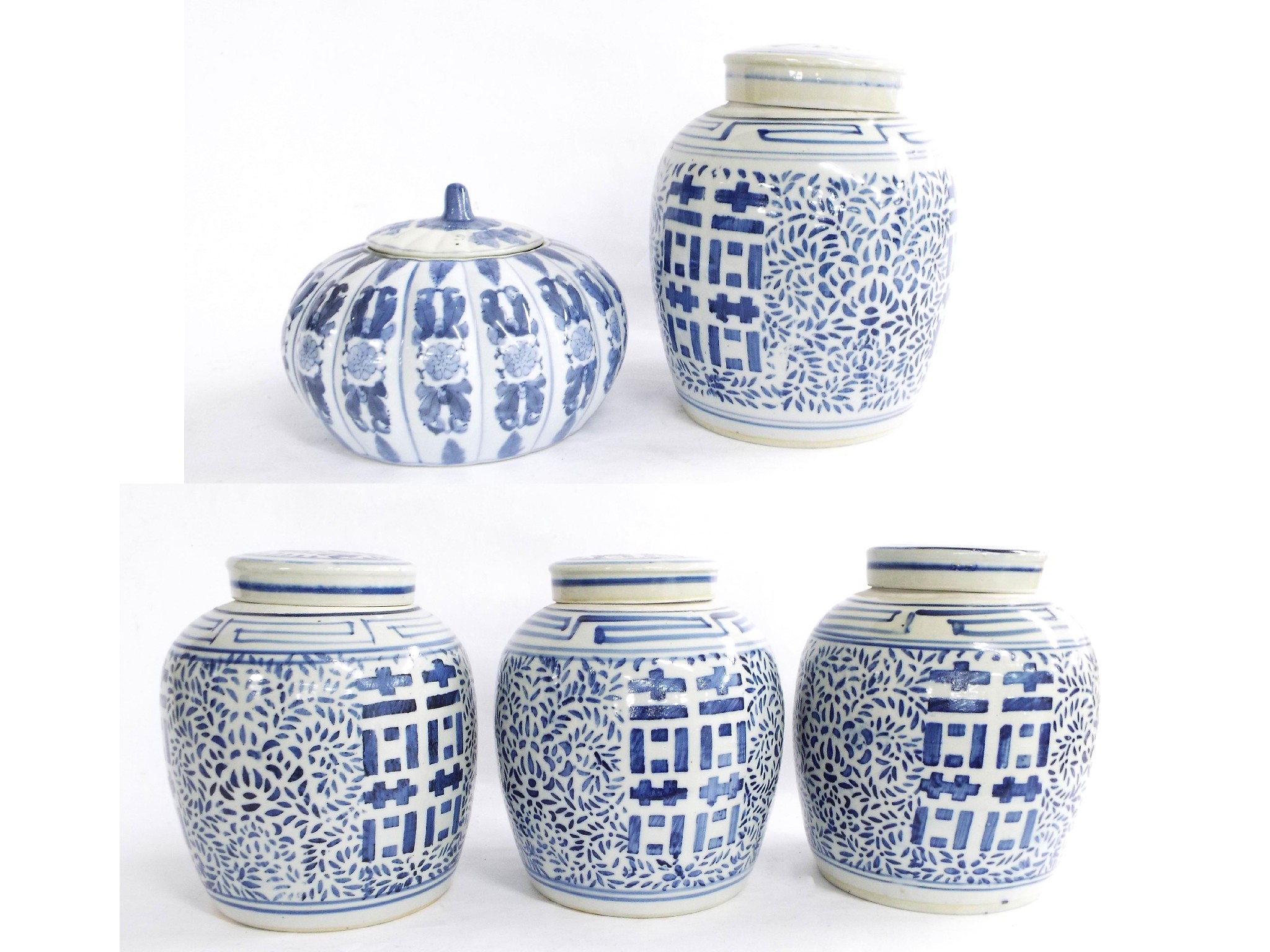 Appraisal: Set of four Chinese provincial blue and white porcelain lidded