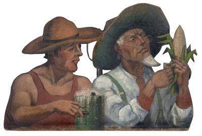 Appraisal: Painting from The Hotel Washington two men brewers examining corn