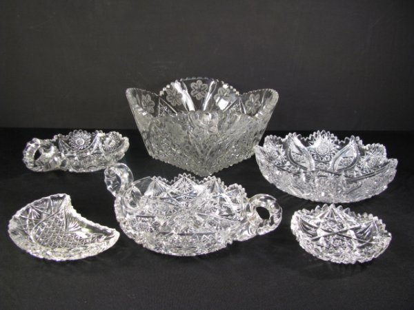 Appraisal: Six pieces brilliant cut glass bowls nappy four sectional condiment