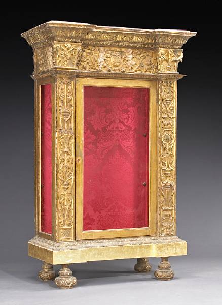 Appraisal: A Portuguese or Italian Baroque painted and parcel gilt sacristy