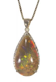 Appraisal: Opal diamond and yellow gold pendant-necklace featuring pear shape Ethiopian