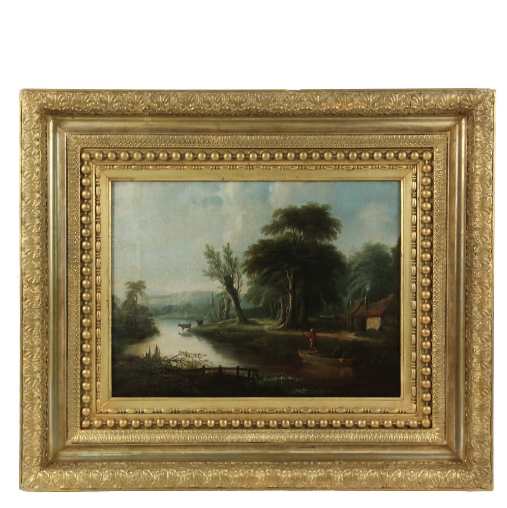 Appraisal: TH C DUTCH LANDSCAPE - Riverside Cottage with Two Men