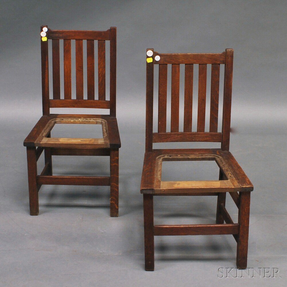 Appraisal: Pair of Arts Crafts Oak Children's Chairs early th century