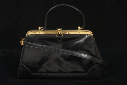 Appraisal: Black Judith Leiber reptile skin purse Gold hardware and details