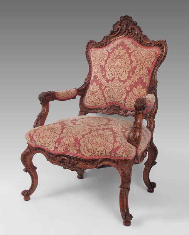 Appraisal: ROCOCO REVIVAL CARVED WALNUT PARLOR ARM CHAIR '' h x