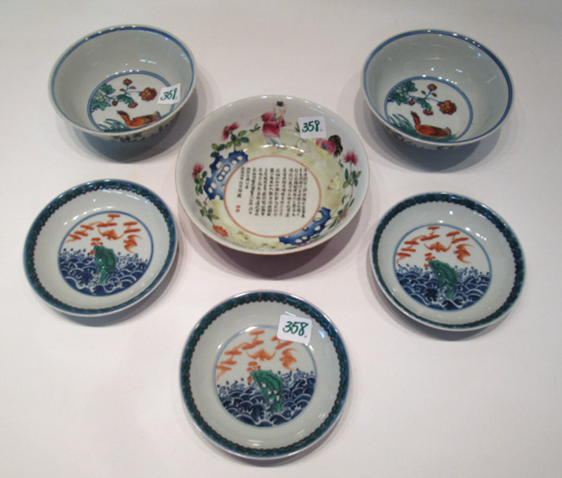 Appraisal: SIX PIECES OF CHINESE PORCELAIN TABLEWARE pair bowls with bird