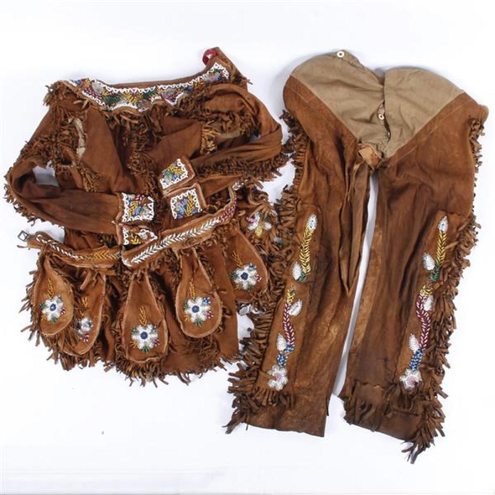 Appraisal: NATIVE AMERICAN WOODLANDS INDIAN BEADED LEATHER COSTUME JACKET AND TROUSERS