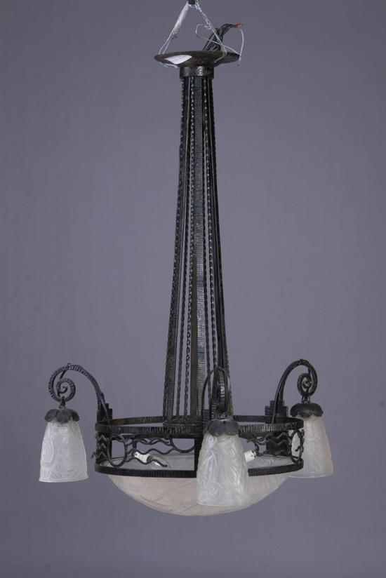 Appraisal: NOVERDY FRENCH ART DECO CHANDELIER circa Graduated and segmented cone-form