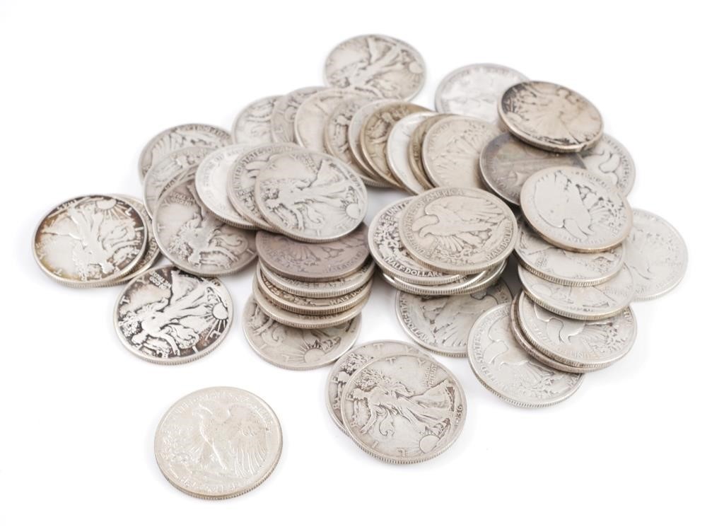 Appraisal: More than four dozen silver halves nearly all Walking Liberty