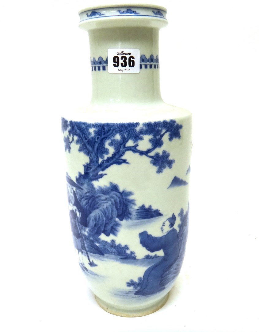 Appraisal: A Chinese blue and white rouleau vase th century painted