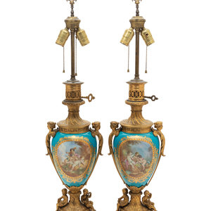 Appraisal: A Pair of S vres Style Gilt Bronze Mounted Jeweled