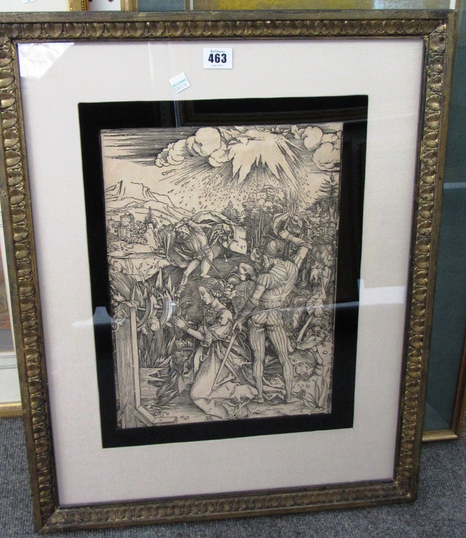 Appraisal: After Albrecht Durer The Martyrdom of St Catharine woodcut cm