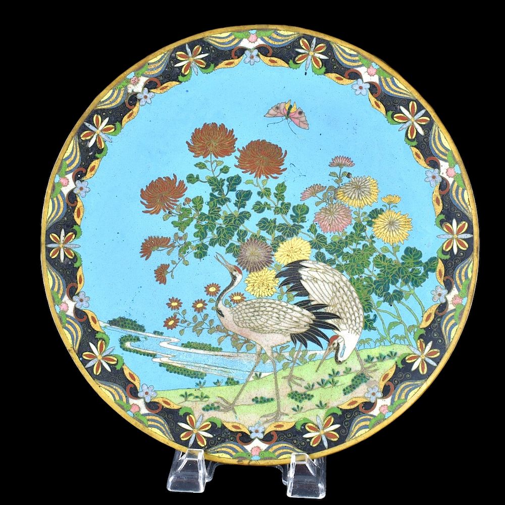 Appraisal: Japanese Cloisonne Charger Large Japanese Cloisonne Enamel Charger Decorated with