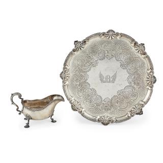 Appraisal: GEORGE III SILVER Two A sauce boat with gadrooned rim