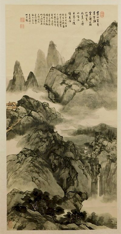 Appraisal: Japanese Mountain Landscape Hanging Wall Scroll Japan th Century Scholar