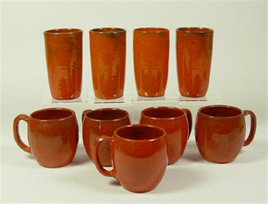 Appraisal: Ben Owen Mugs Tumblers Ovoid Mugs with applied handle Set